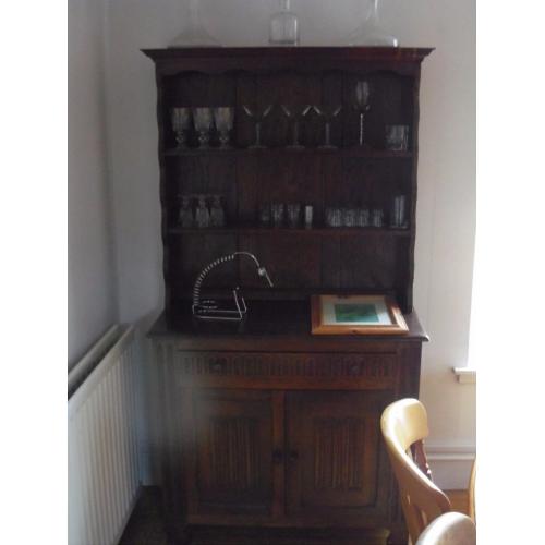 Classic antique dark oak Welsh dresser with plate rack