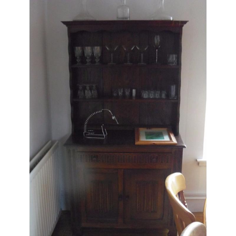 Classic antique dark oak Welsh dresser with plate rack