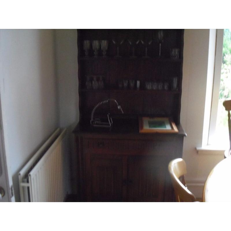 Classic antique dark oak Welsh dresser with plate rack