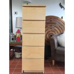 Malm bedside unit and tall chest of drawers