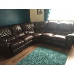 Brown leather corner recliner couch