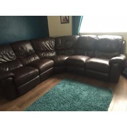 Brown leather corner recliner couch