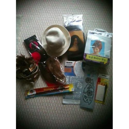 Fancy dress accessories, wigs, hat, temporary tatoos, jewellery, stencil kits, feather boas & more