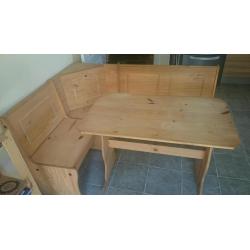 Corner pine nook bench dining set