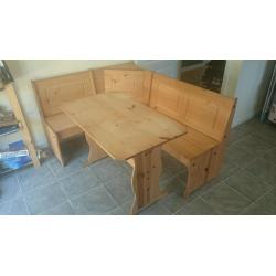 Corner pine nook bench dining set