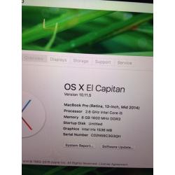MacBook Pro 2014 retina 8gb ram 2.6 ghz intel i5 128gb solid state he'd Windows 10 pro genuine