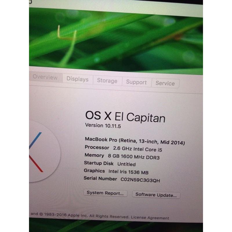 MacBook Pro 2014 retina 8gb ram 2.6 ghz intel i5 128gb solid state he'd Windows 10 pro genuine