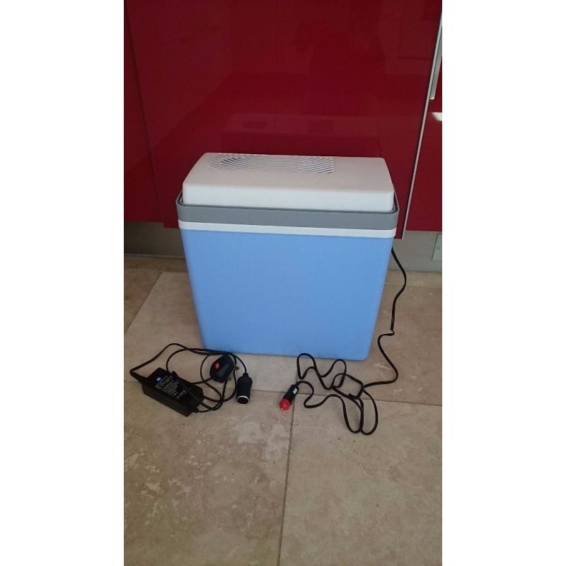 Camp fridge (12v electric cool box with mains adapter). Plug into car cigarette lighter or mains