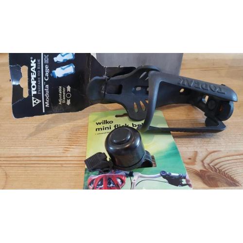 Bell and water bottle holder for bicycle