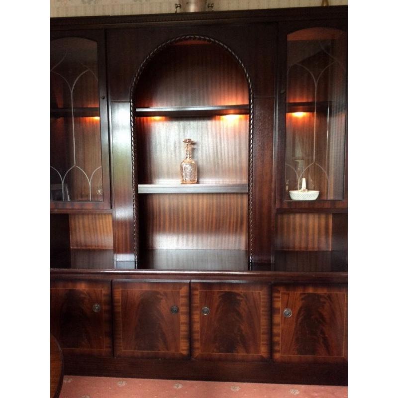 Mahogany veneer unit with lights