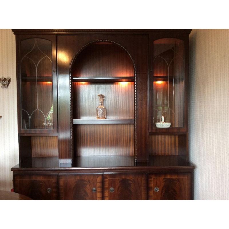Mahogany veneer unit with lights