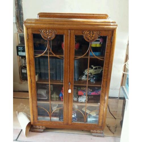 Oak glazed display cabinet 54" x 36"x 15"