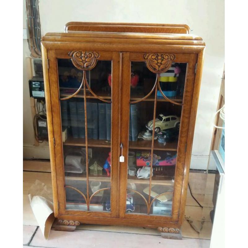 Oak glazed display cabinet 54" x 36"x 15"