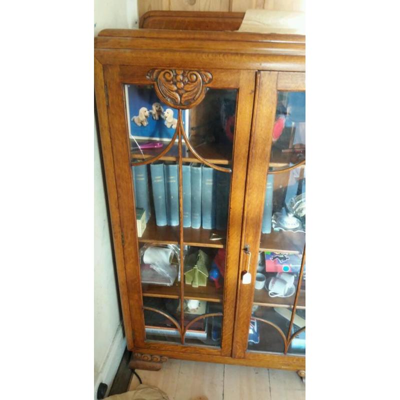 Oak glazed display cabinet 54" x 36"x 15"