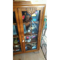 Oak glazed display cabinet 54" x 36"x 15"