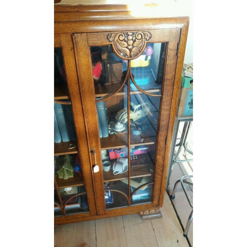 Oak glazed display cabinet 54" x 36"x 15"