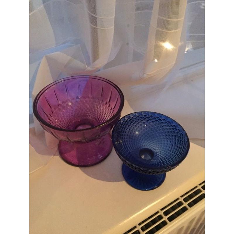 Purple pink blue glass vase bowls