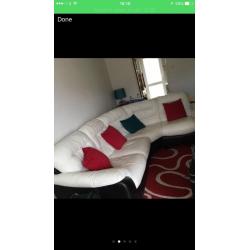 White leather sofa with electric recliner chair