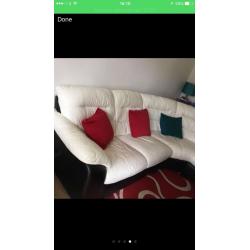 White leather sofa with electric recliner chair