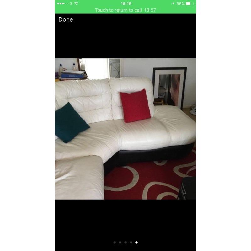 White leather sofa with electric recliner chair