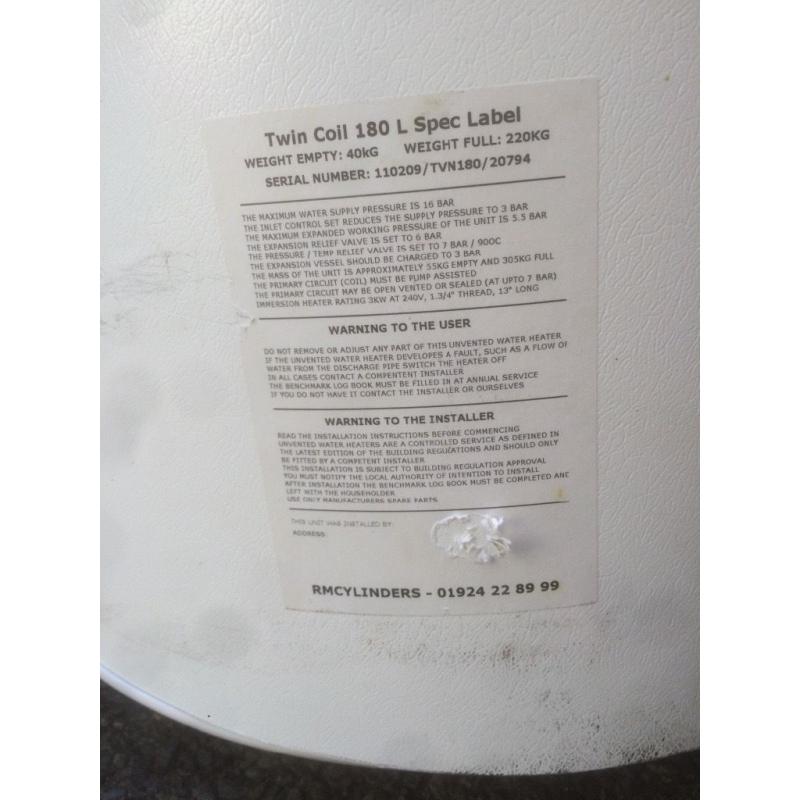 Invented cylinder 180ltr & 30kw Potterton boiler 4 year old all in working ordered.