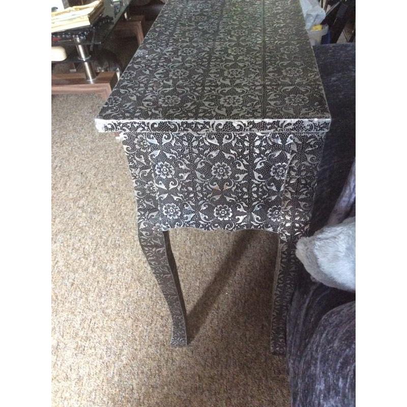 Beautiful silver embossed metal hall table / desk