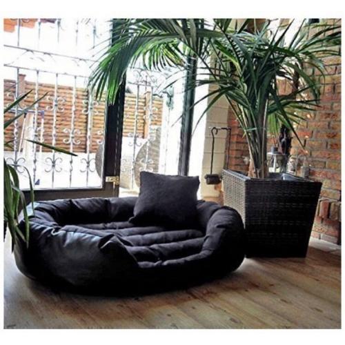 **REDUCED** L / XL FAUX LEATHER BLACK DOG BED