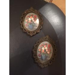 Antique vintage small metal frames oil paintings