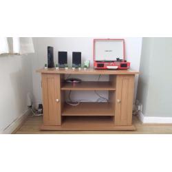 Pine effect heavy duty TV stand with DVD racks