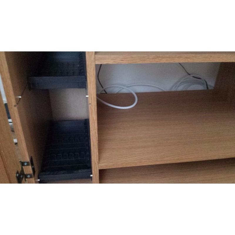 Pine effect heavy duty TV stand with DVD racks