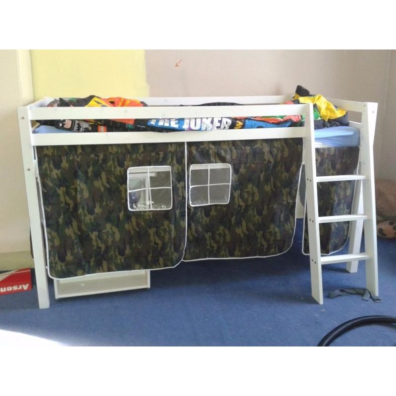 Boys army loft style bed with roll out desk excellent condition only one year old