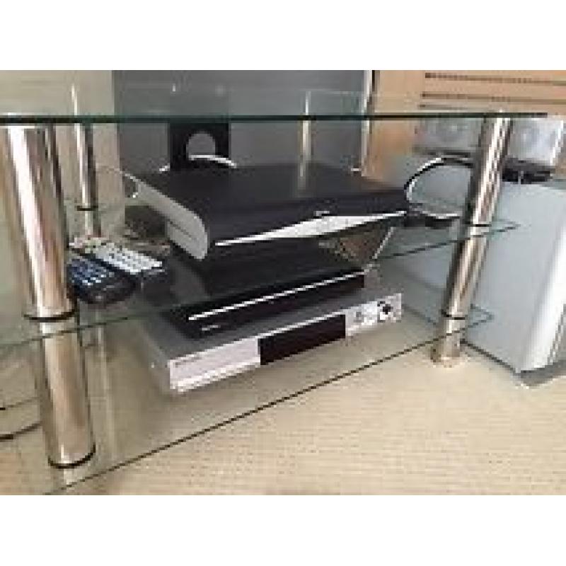 3 TIER TV STAND - CHROME WITH BLACK GLASS SHELVES
