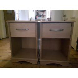 Two bedside tables with drawers and shelf in good condition