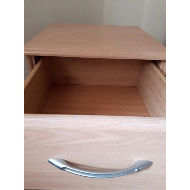 Two bedside tables with drawers and shelf in good condition