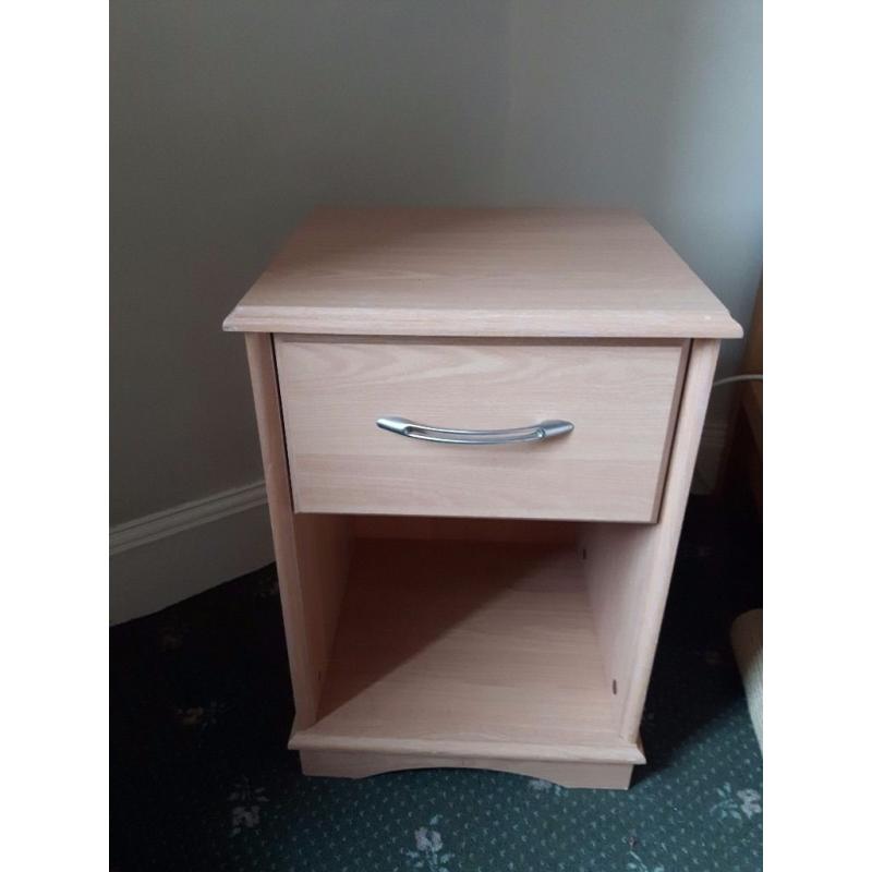 Two bedside tables with drawers and shelf in good condition