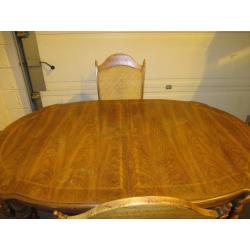 DINING TABLE WITH FOUR 4 MATCHING CANE BACKED DINING CHAIRS (ONE IS CARVER CHAIR) FREE DELIVERY