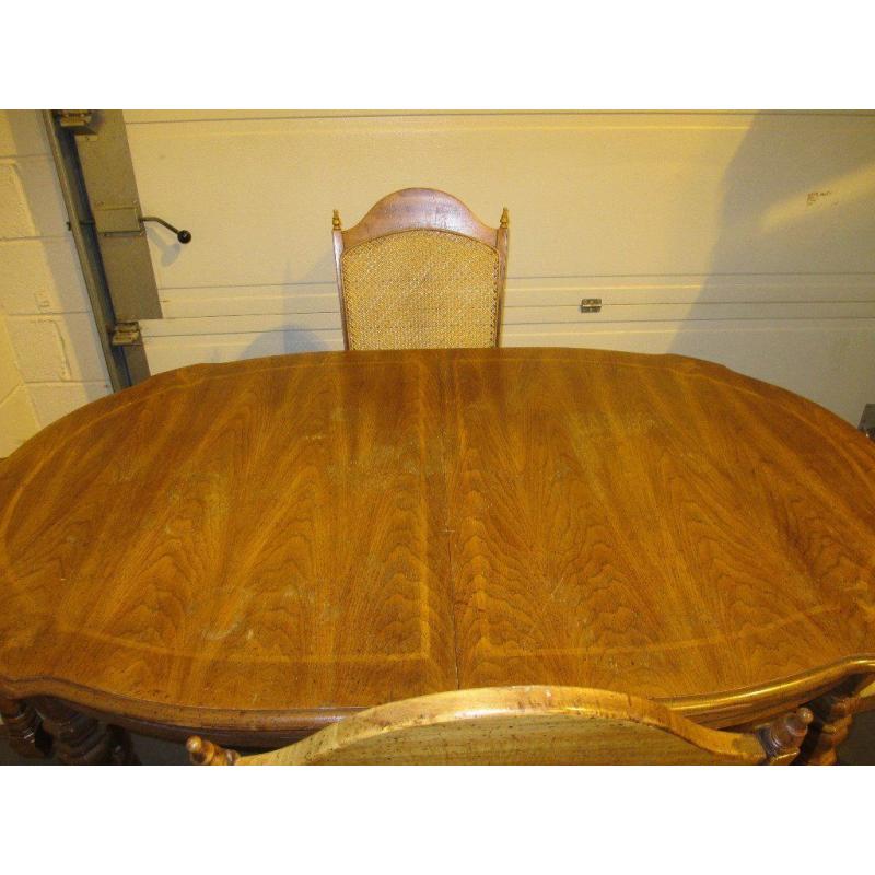 DINING TABLE WITH FOUR 4 MATCHING CANE BACKED DINING CHAIRS (ONE IS CARVER CHAIR) FREE DELIVERY