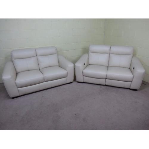 'CRESSIDA' PAIR OF 2 SEATERS 100% LEATHER ONE POWER RECLINER