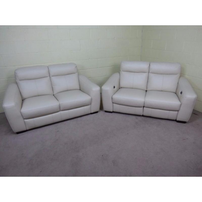 'CRESSIDA' PAIR OF 2 SEATERS 100% LEATHER ONE POWER RECLINER