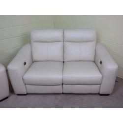 'CRESSIDA' PAIR OF 2 SEATERS 100% LEATHER ONE POWER RECLINER