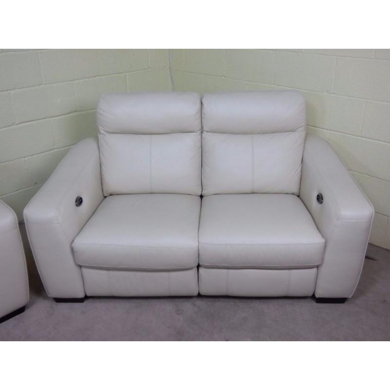 'CRESSIDA' PAIR OF 2 SEATERS 100% LEATHER ONE POWER RECLINER