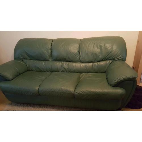 2 and 3 seater dark green leather sofas