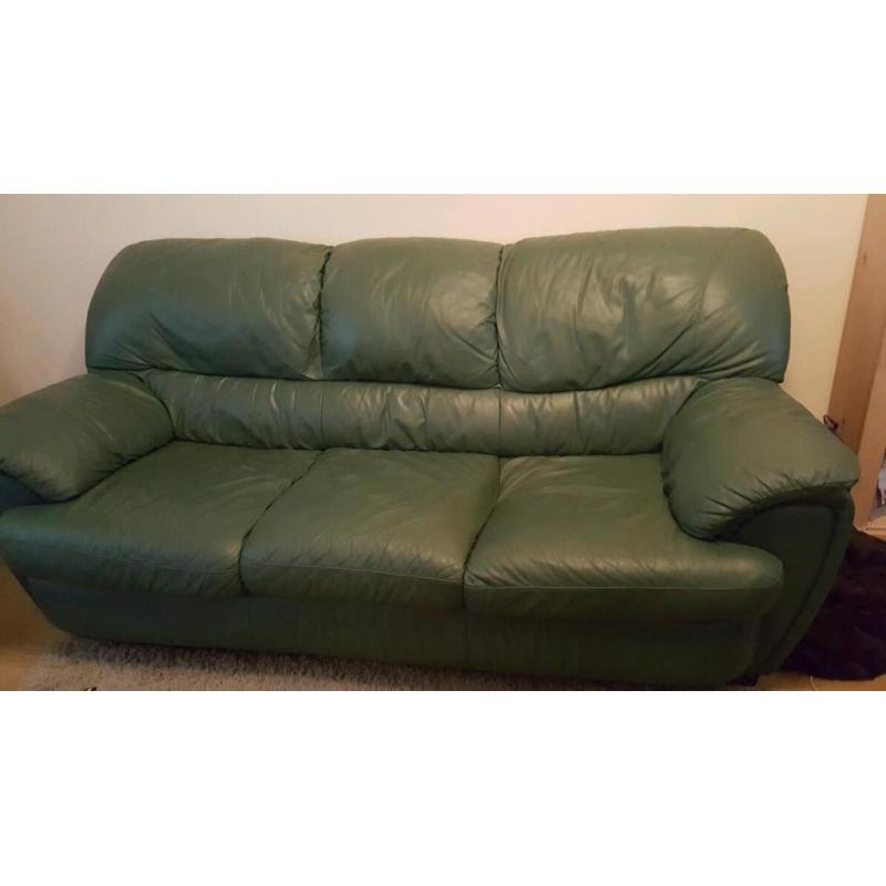 2 and 3 seater dark green leather sofas