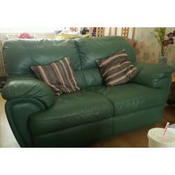 2 and 3 seater dark green leather sofas