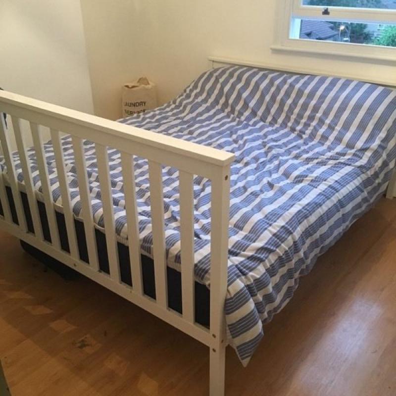 Queen size wooden bed frame and mattress