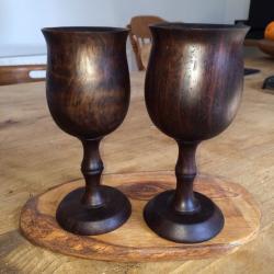A pair of ebony wood African goblets