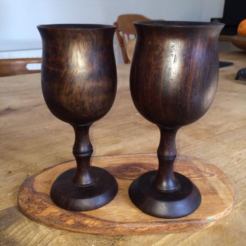 A pair of ebony wood African goblets