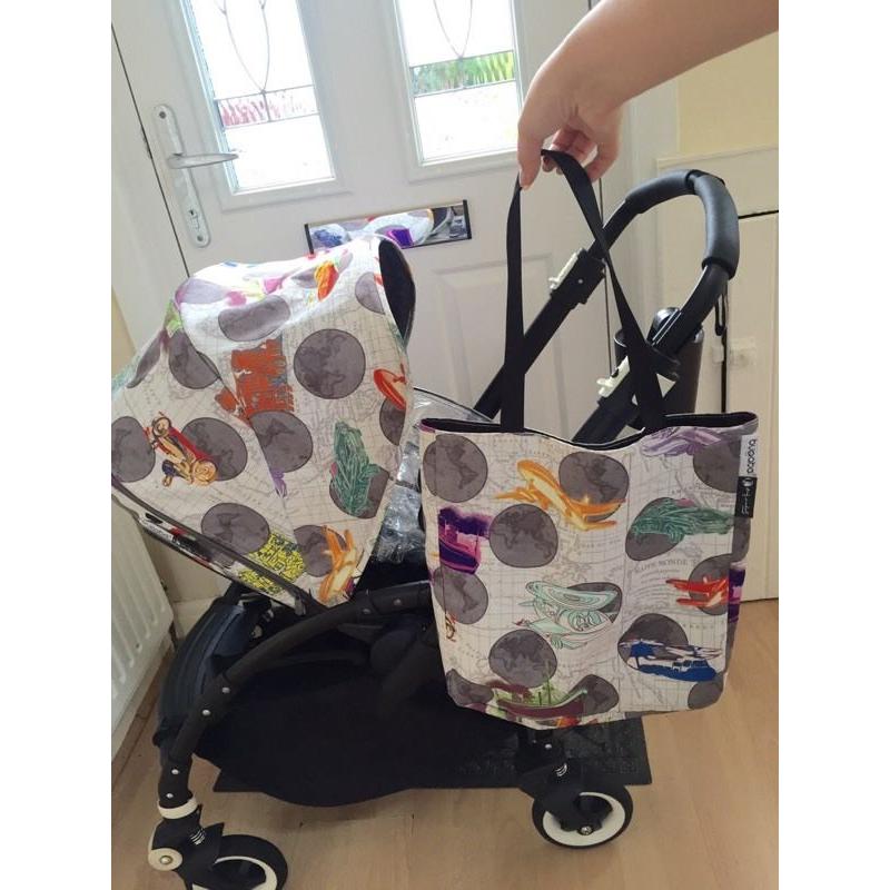 Bugaboo her limited edition black frame and Andy Warhol globe trotter extending hood and bag