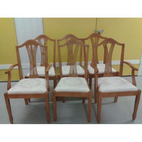 6 dining chairs,Yew wood,carved back,clean cushion,stable,2 carvers