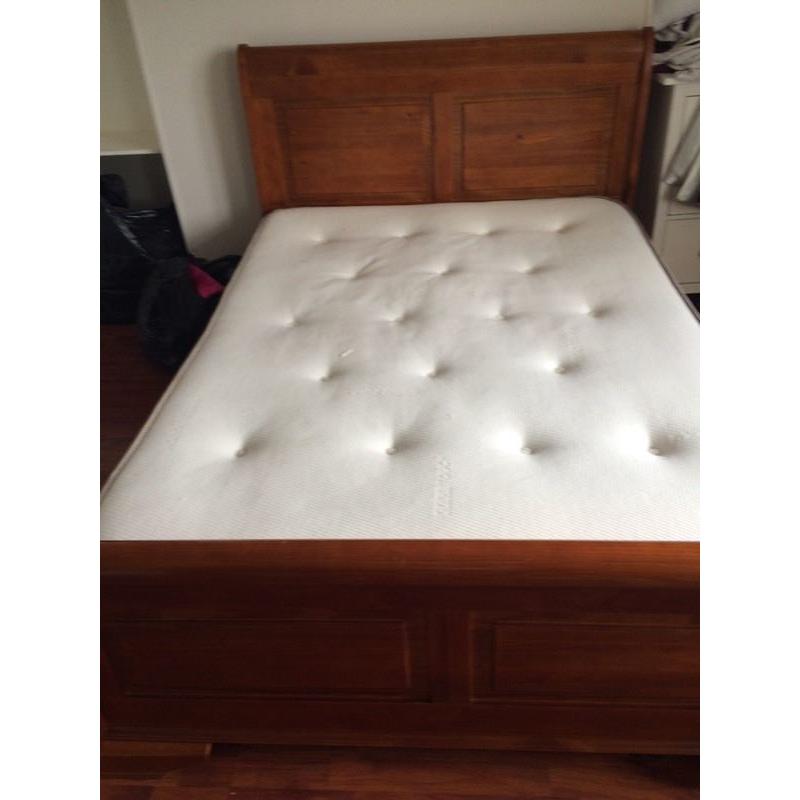 Dark Wood Sleigh Bed - Double